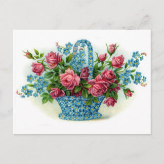 Carte Postale Panier à fleurs bleues