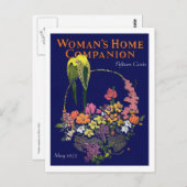 Carte Postale Panier à fleurs et oiseaux des années 1920 (Devant / Derrière)