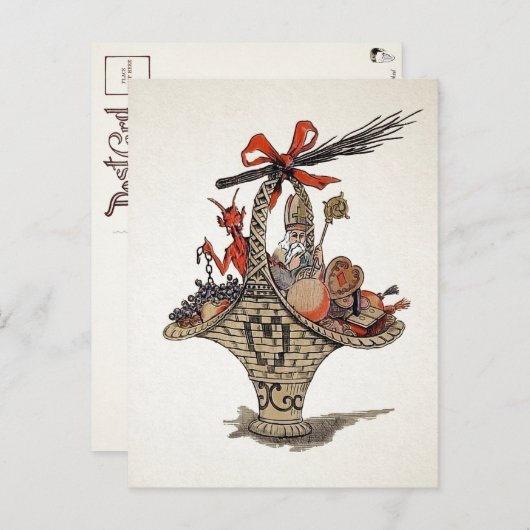 Carte postale Panier cadeau Krampus et Père Noël v (Devant / Derrière)