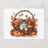 Carte Postale Panier Citrouille d'automne avec de mignons chats (Devant)