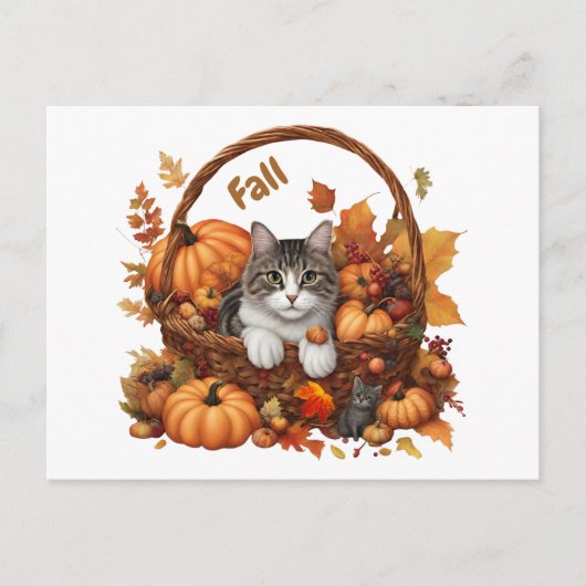 Carte Postale Panier Citrouille d'automne avec de mignons chats (Devant)