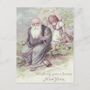 Carte Postale Panier d'ange cherub de Père Temps Sablier