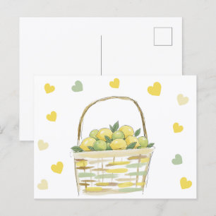 Carte Postale Panier de citrons à l'aquarelle