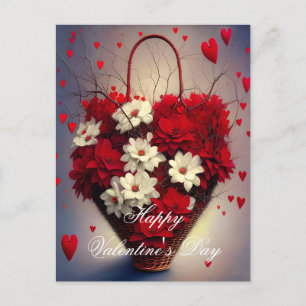 Carte Postale Panier de coeurs et de fleurs valentin