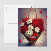 Carte Postale Panier de coeurs et de fleurs valentin (Devant / Derrière)