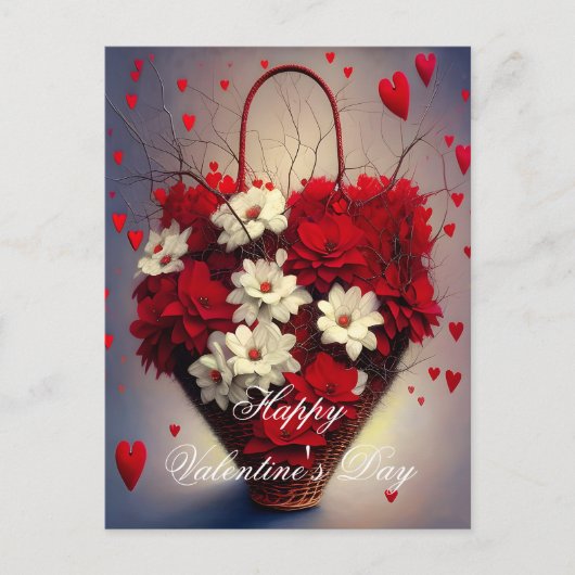 Carte Postale Panier de coeurs et de fleurs valentin (Devant)
