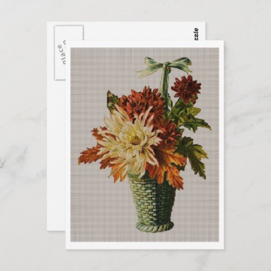 Carte Postale Panier de fleurs à l'ancienne (Devant / Derrière)