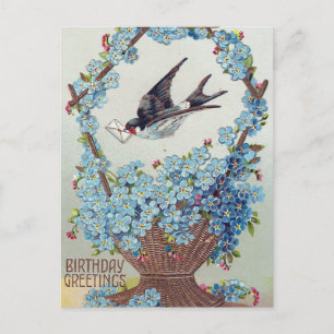 Carte Postale Panier de fleurs bleues Anniversaire