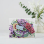 Carte Postale Panier de fleurs de rose violette Fleurs (Debout devant)