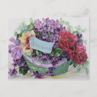 Carte Postale Panier de fleurs de rose violette Fleurs