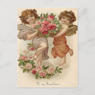 Carte Postale Panier de roses de l'ange Chérubin Cupidon