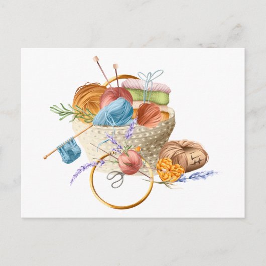 Carte Postale Panier en fils de tricot pour Tricot (Devant)