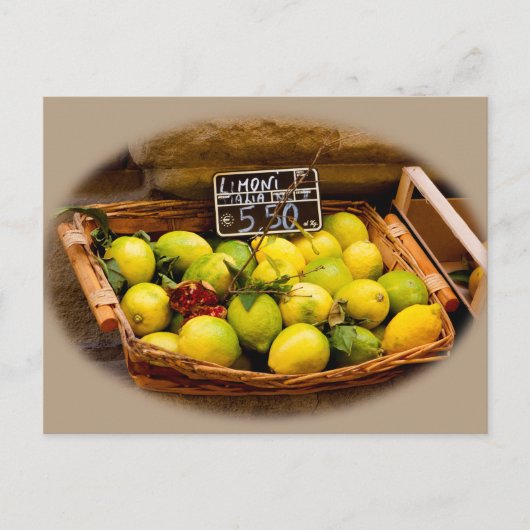 Carte Postale Panier en osier de citrons italiens au marché (Devant)
