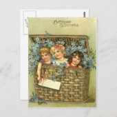 Carte Postale Panier Enfants mignons Oubliez-Moi-Ne-Pas (Devant / Derrière)