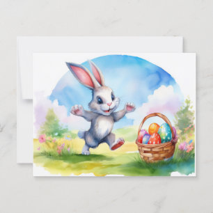 Carte Postale Panier lapin et oeufs de Pâques