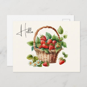 Carte Postale Panier mignon plein de fraises Bonjour