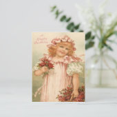 Carte Postale Panier Rose mignonne petite fille Rose (Debout devant)