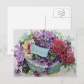 Carte Postale Panier Rose Voilet Fleurs florales (Devant / Derrière)