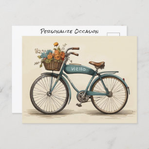 Carte Postale Panier vintage Fleurs Vélos N'importe quelle occas