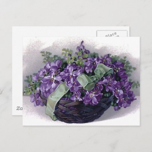 Carte Postale Panier Violets vintages (Devant / Derrière)