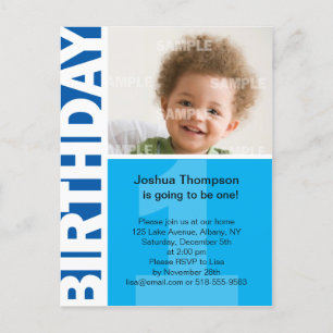 Carte Postale Panneau bleu 1er Invitation anniversaire