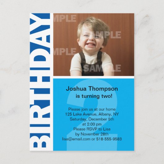 Carte Postale Panneau bleu 2e anniversaire Invitation (Devant)