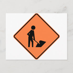 Carte Postale Panneau de construction routière de la zone de tra