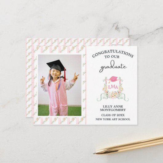 Carte Postale Panneau de jardin de fin d'études à monogramme d'a (Devant/Arrière en situation)