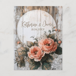 Carte Postale Panneau de mariage rustique avec noms et date pers