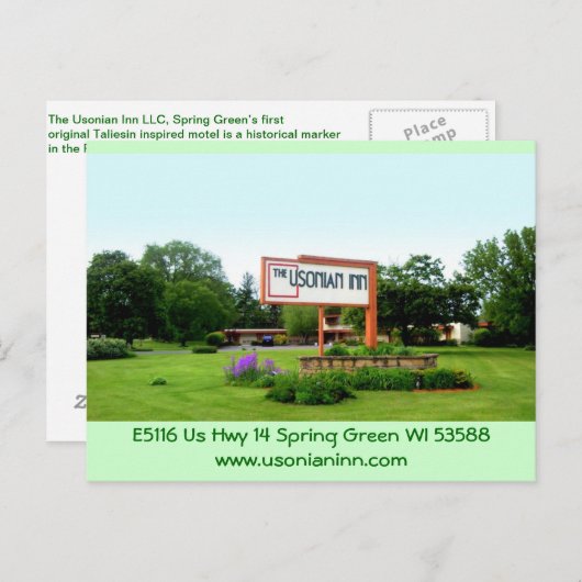Carte Postale Panneau de rue Usonian Inn (Devant / Derrière)