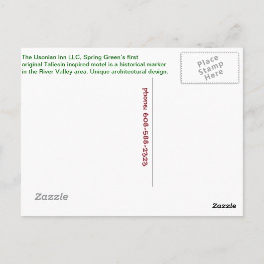 Carte Postale Panneau de rue Usonian Inn (Dos)