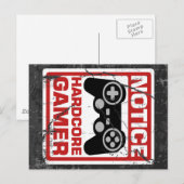 Carte Postale Panneau de signalisation Hardcore Gamer (Devant / Derrière)