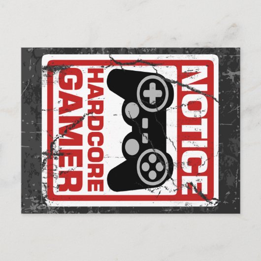 Carte Postale Panneau de signalisation Hardcore Gamer (Devant)
