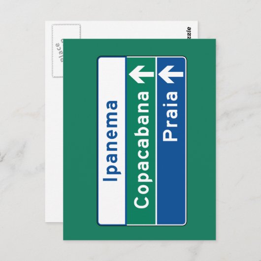 Carte Postale Panneau de signalisation Ipanema/Copacabana/Plage, (Devant / Derrière)