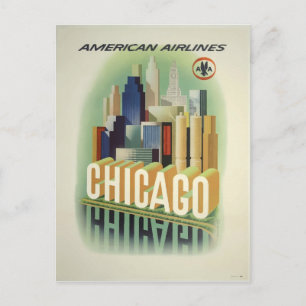 Carte Postale Panneau de voyage de Chicago Vintage