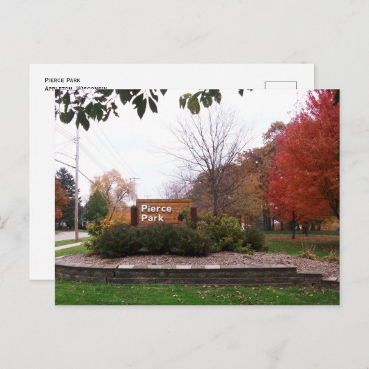 Carte Postale Panneau D'Entrée, Pierce Park En Automne, Appleton (Devant / Derrière)