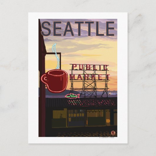 Carte Postale Panneau du marché de SeattlePike Place et vue sur (Devant)