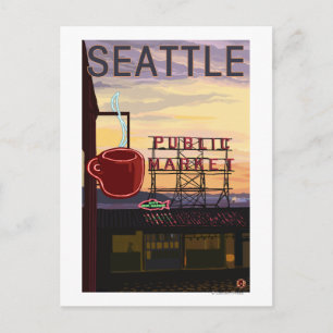 Carte Postale Panneau du marché de SeattlePike Place et vue sur 