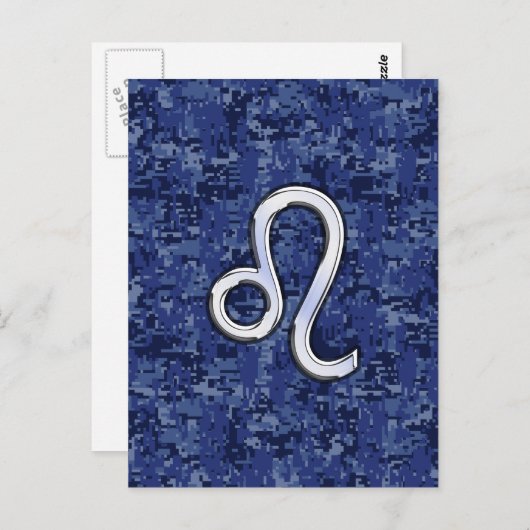 Carte Postale Panneau Leo Zodiac sur Camouflage numérique bleu (Devant / Derrière)