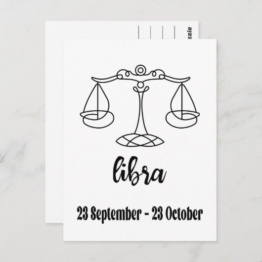 Carte Postale Panneau Libra, Zodiac (Devant / Derrière)