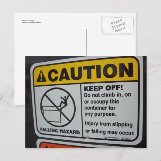 Carte Postale Panneau Ne Pas Grimper (Devant / Derrière)