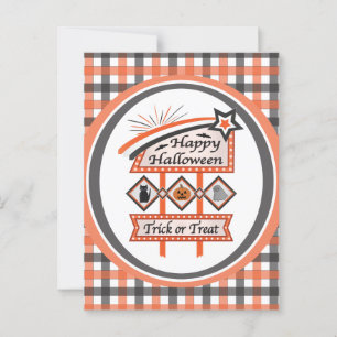 Carte Postale Panneau rétro vintage Halloween – Plaid Trick or T