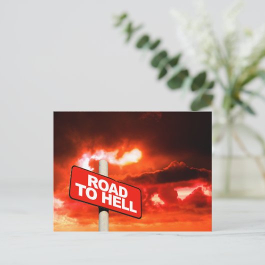Carte Postale Panneau Route vers l'enfer (Debout devant)