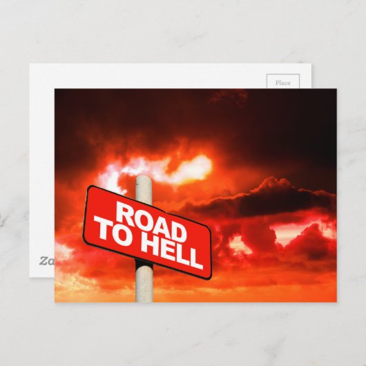 Carte Postale Panneau Route vers l'enfer (Devant / Derrière)