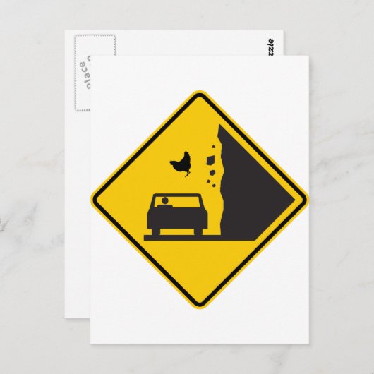 Carte Postale Panneau routier de la zone de poulet en chute (Devant / Derrière)