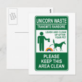 Carte Postale Panneau Unicorne Déchets (Devant / Derrière)