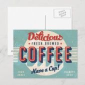 Carte Postale Panneau vintage - Café frais brassé (Devant / Derrière)