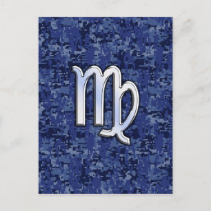 Carte Postale Panneau Virgo Zodiac sur Camouflage numérique bleu