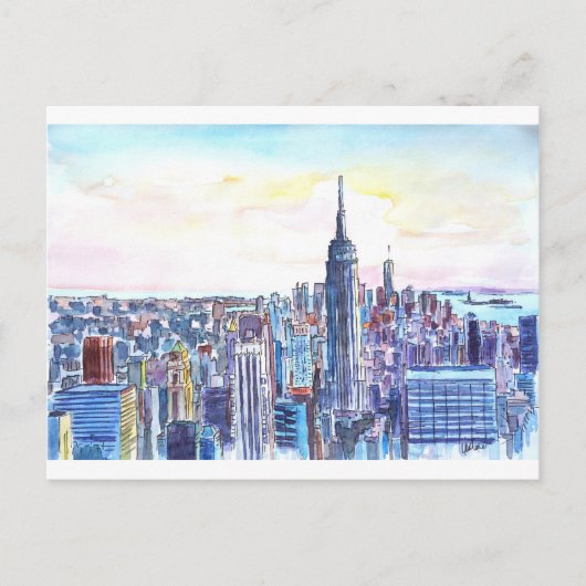 Carte Postale Panorama de Manhattan Skyline en aquarelle (Devant)