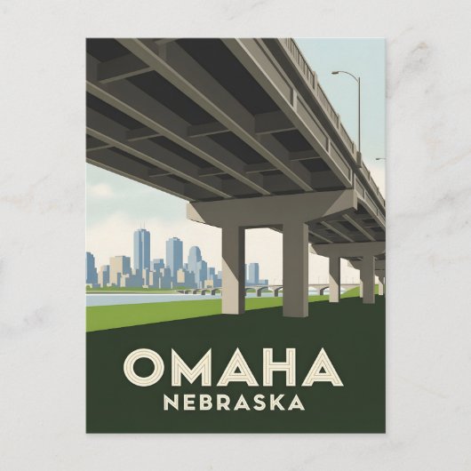 Carte Postale panorama d'Omaha Nebraska sous un grand passage su (Devant)